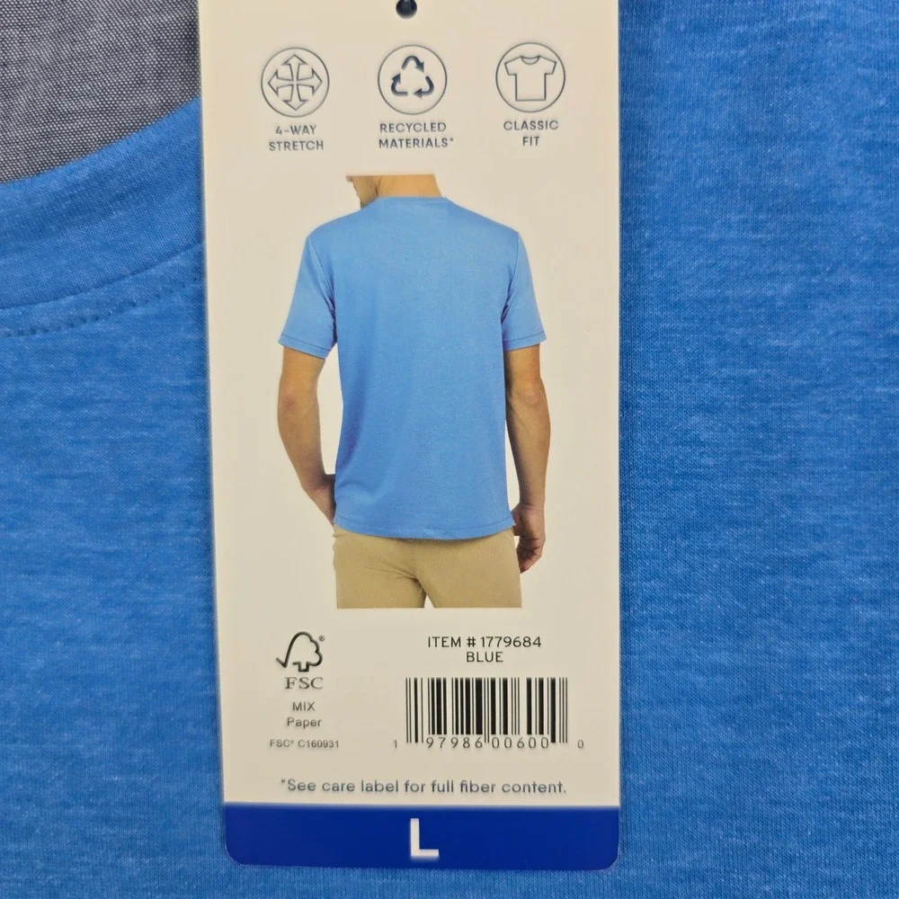 Lands End Classic Fit T-Shirt Mens Large Blue 4-Way Stretch Performance Tee